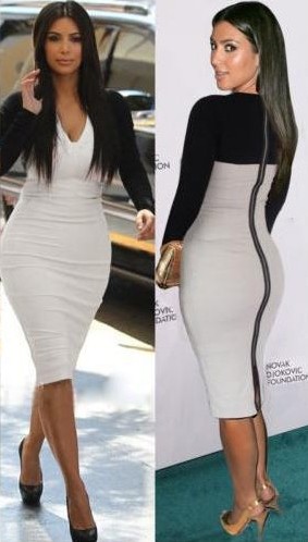 F66606 Сексуальное Белое Черное Bodycon Платье Коктейль Знаменитости Стиль Ким Кардашьян
